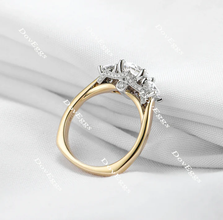 DovEggs three-stone vintage engagement ring semi-mount only(Exclusively to DovEggs Stones)