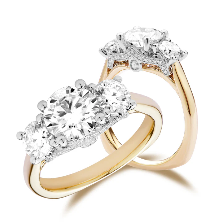 DovEggs three-stone vintage engagement ring semi-mount only(Exclusively to DovEggs Stones)