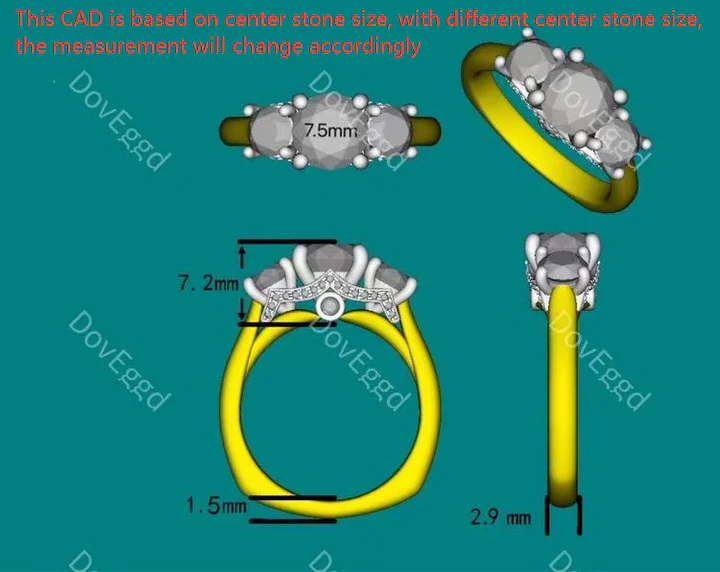 DovEggs three-stone vintage engagement ring semi-mount only(Exclusively to DovEggs Stones)