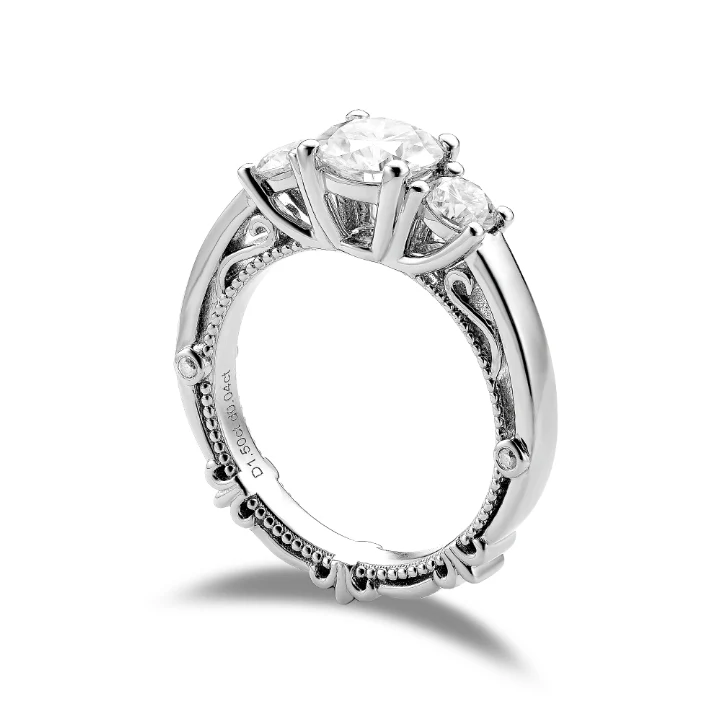 DovEggs vintage three-stone engagement ring semi-mount only(Exclusively to DovEggs Stones)