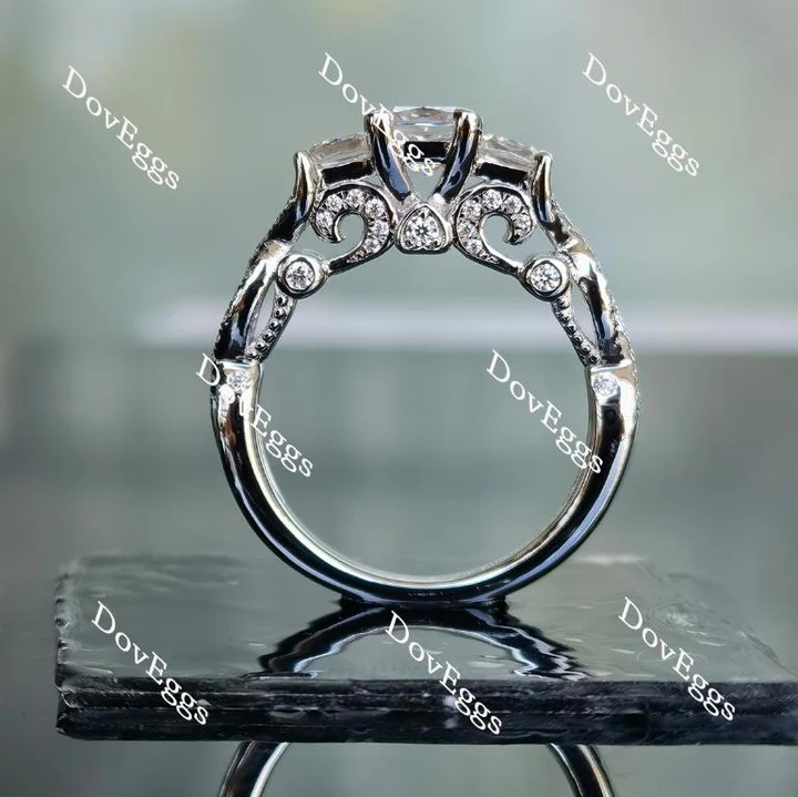 DovEggs art deco three-stone vintage engagement ring semi-mount only(Exclusively to DovEggs Stones)