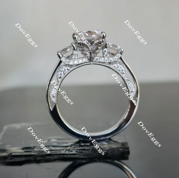 Doveggs three-stones vintage engagement ring semi-mount only(Exclusively to DovEggs Stones)