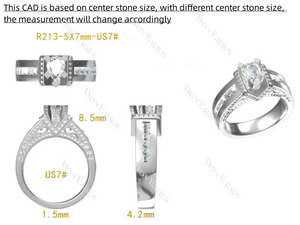 Doveggs channel set art deco engagement ring only semi-mount only(Exclusively to DovEggs Stones)