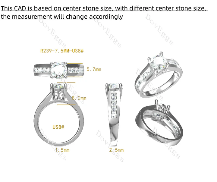 Doveggs channel set engagement ring only semi-mount only(Exclusively to DovEggs Stones)