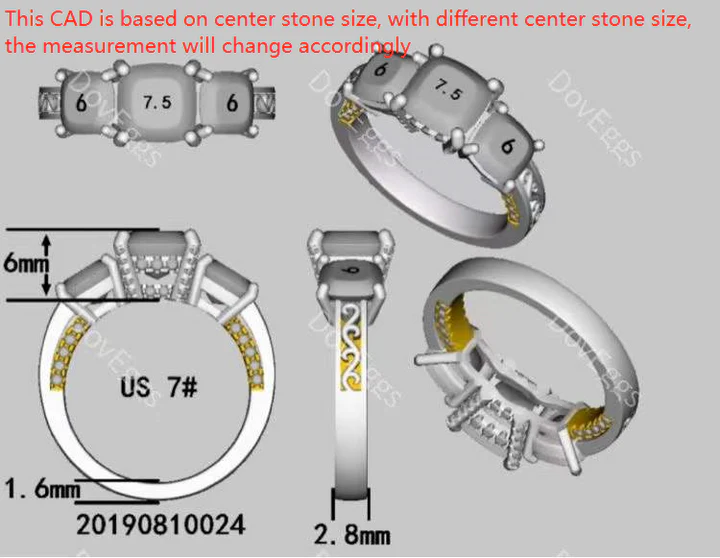 Doveggs three stones pave engagement ring only semi-mount only(Exclusively to DovEggs Stones)