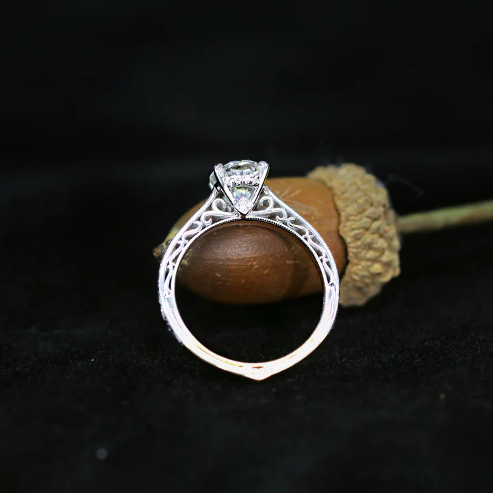 Doveggs solitaire hard engraved engagement ring only semi-mount only(Exclusively to DovEggs Stones)