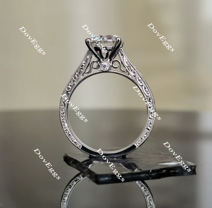 Doveggs vintage hard engraved solitaire engagement ring only semi-mount only(Exclusively to DovEggs Stones)