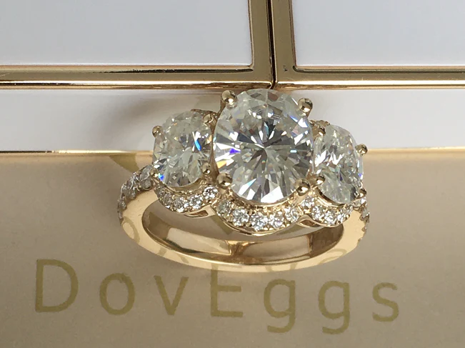 Doveggs three-stone halo vintage engagement ring only semi-mount only(Exclusively to DovEggs Stones)