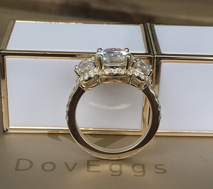 Doveggs three-stone halo vintage engagement ring only semi-mount only(Exclusively to DovEggs Stones)