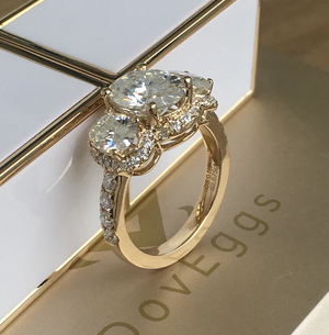 Doveggs three-stone halo vintage engagement ring only semi-mount only(Exclusively to DovEggs Stones)