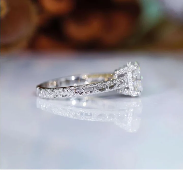 Doveggs hard engraved pave engagement ring only semi-mount only(Exclusively to DovEggs Stones)