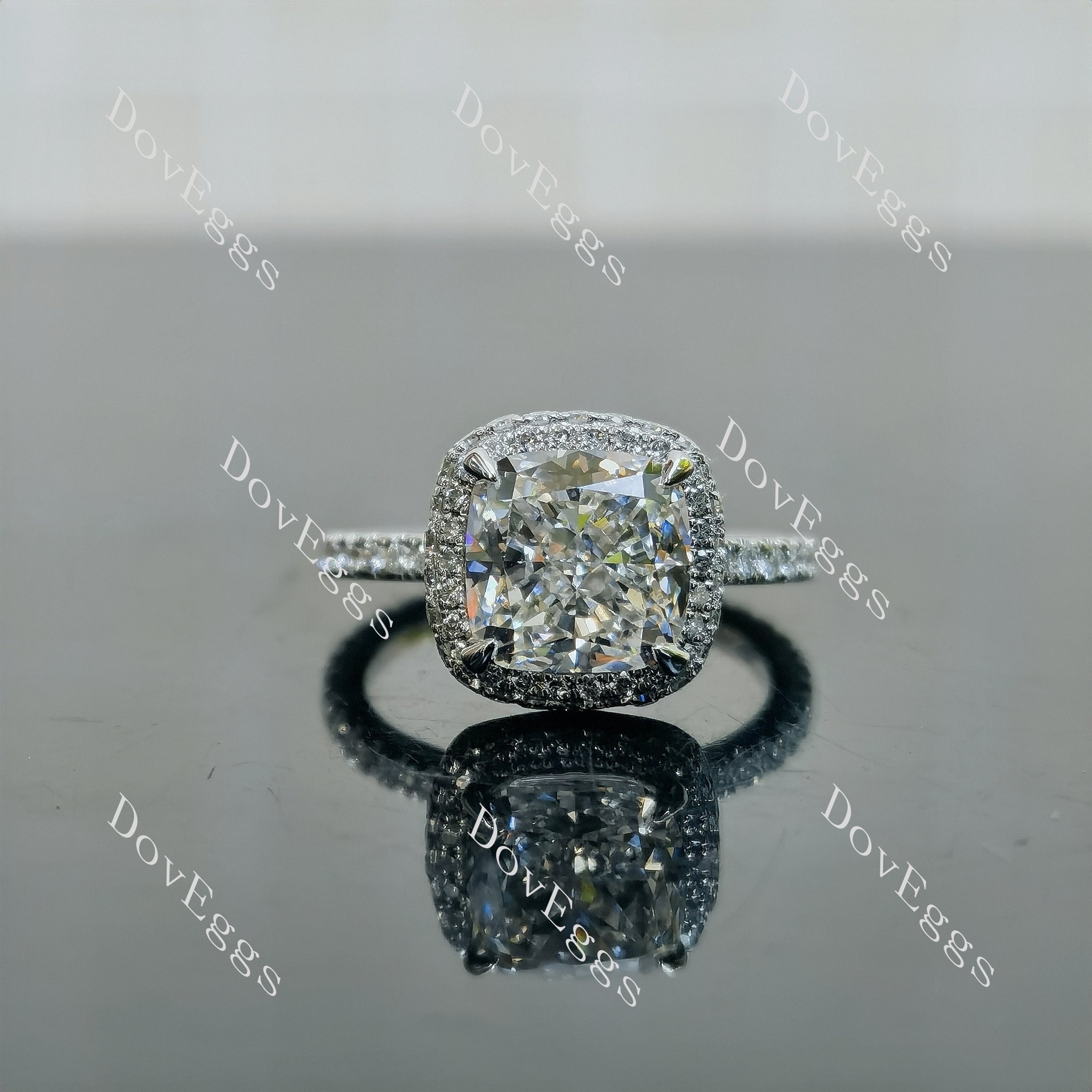 Doveggs Cushion Halo Eternity Lab Grown Diamond Engagement Ring