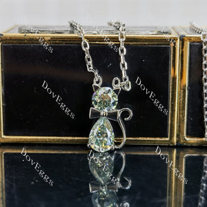 lovely kitty cat round pear colored moissanite pendant necklace(with 18' length chain)