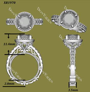 Doveggs pave halo art deco engagement ring semi-mount only(Exclusively to DovEggs Stones)