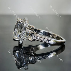 The Aunt Gabby three stone halo engagement ring only semi-mount only(Exclusively to DovEggs Stones)