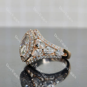 Doveggs Marquise Halo Side Stones Lab Grown Diamond Engagement Ring