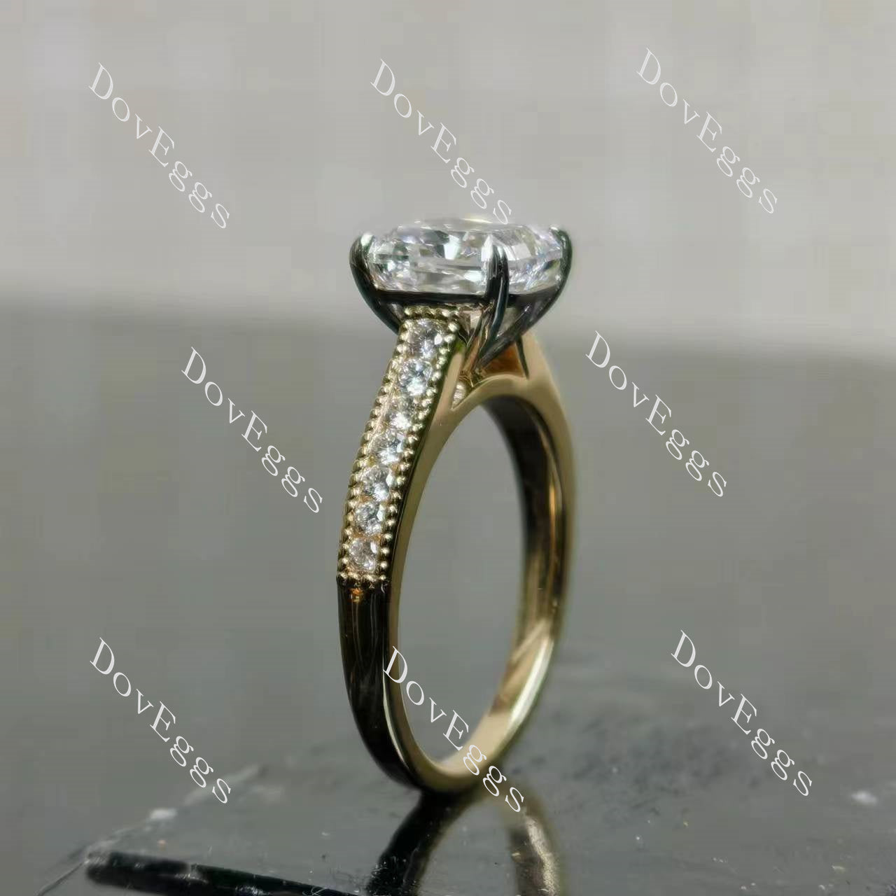 Tin’s Regalo radiant half enternity moissanite engagement ring