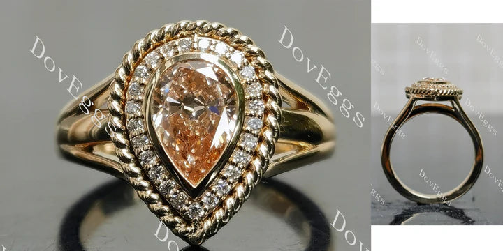 DovEggs bezel Halo Split Shanks engagement ring semi-mount only(Exclusively to DovEggs Stones)