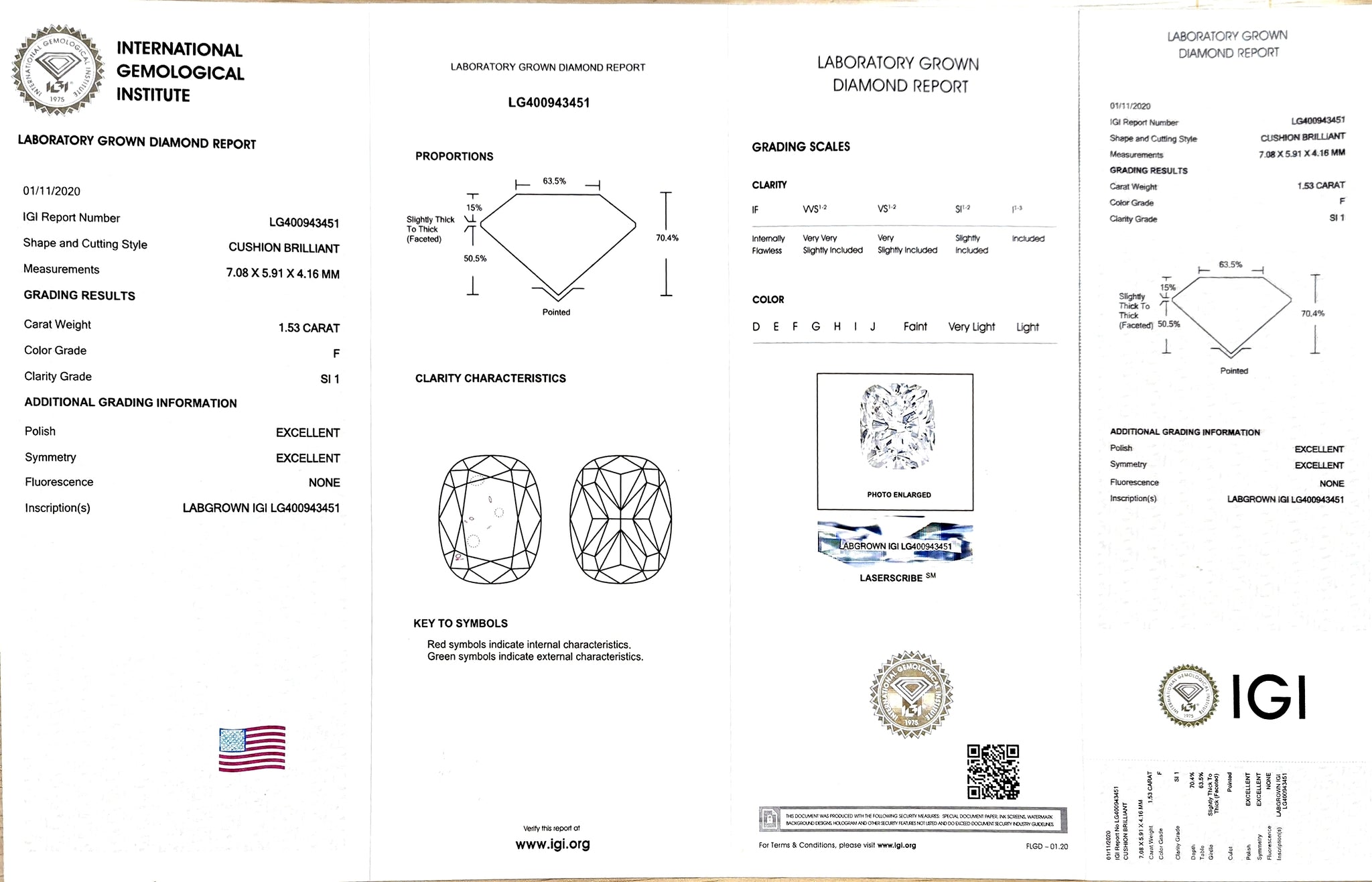 Doveggs 1.53ct cushion F color SI1 Clarity Excellent cut lab diamond stone(certified)