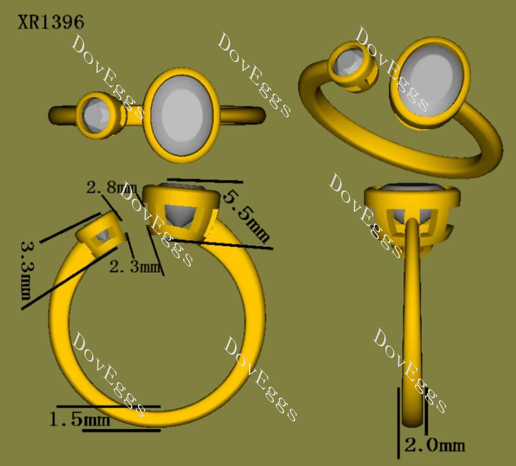 DovEggs two stones bezel engagement ring semi-mount only(Exclusively to DovEggs Stones)