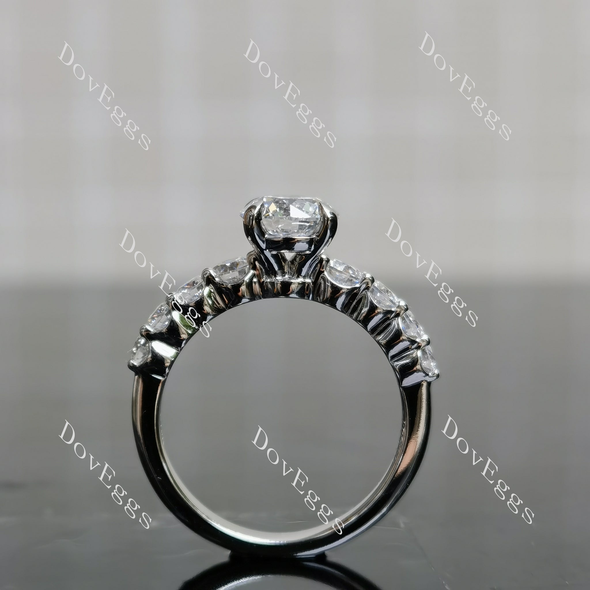 Doveggs Round Pave Side Stone Lab Grown Diamond Engagement Ring