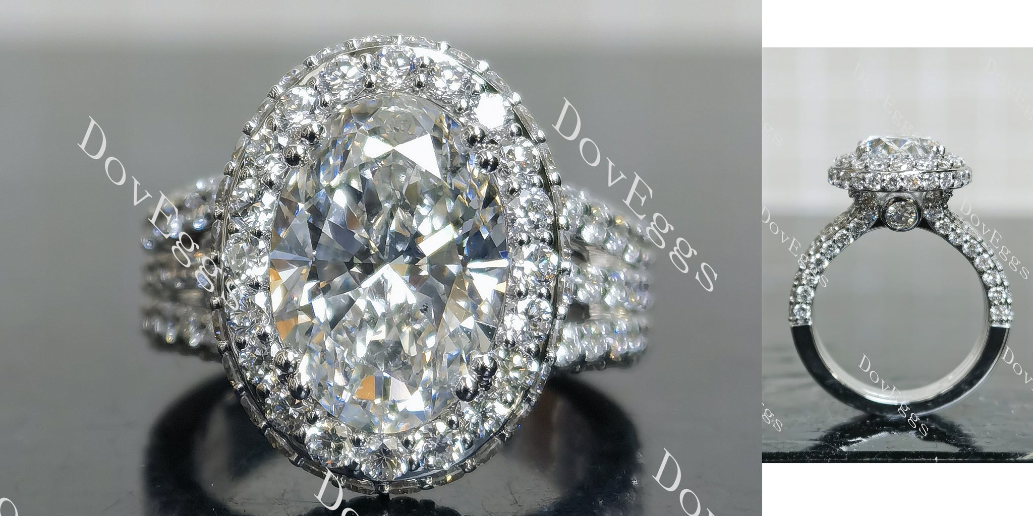 Doveggs oval halo pave vintage moissnaite engagement ring