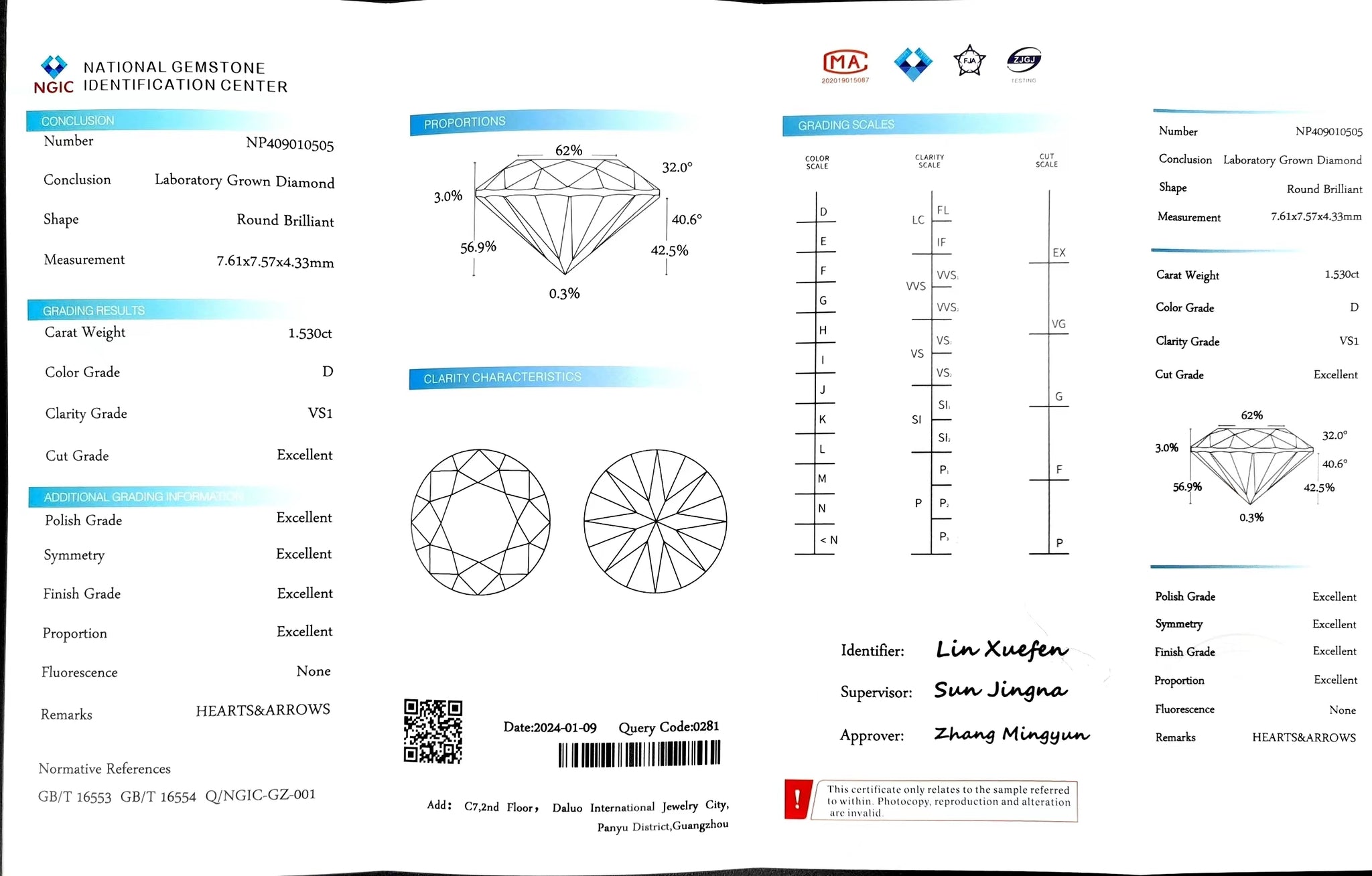 Doveggs 1.530ct round D color VS1 Clarity Excellent cut lab diamond stone(certified)