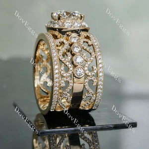 Amor Eterno halo pave vintage wide band engagement ring only semi-mount only(Exclusively to DovEggs Stones)