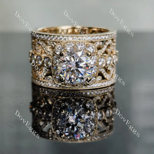 Amor Eterno halo pave vintage wide band engagement ring only semi-mount only(Exclusively to DovEggs Stones)