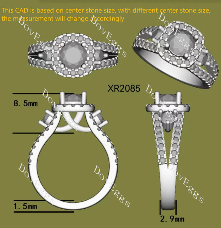 The Josephine halo side stones split shanks engagement ring semi-mount only(Exclusively to DovEggs Stones)