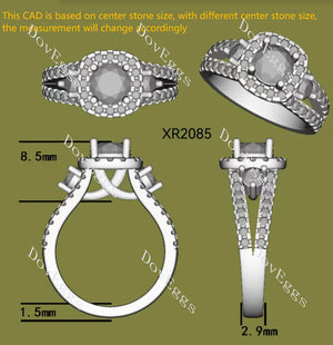 The Josephine halo side stones split shanks engagement ring semi-mount only(Exclusively to DovEggs Stones)