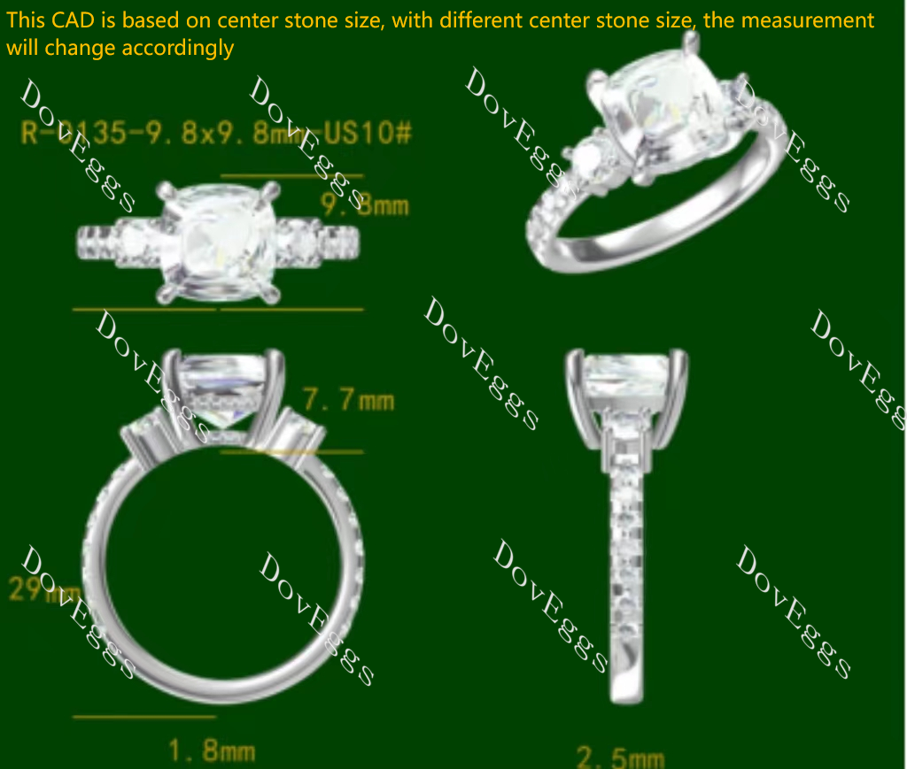 Doveggs Cushion Pave 3/4 Eternity Lab Grown Diamond Engagement Ring