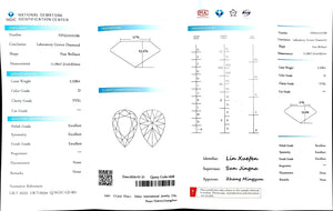 Doveggs 2.228ct pear D color VVS1 Clarity Excellent cut lab diamond stone(certified)