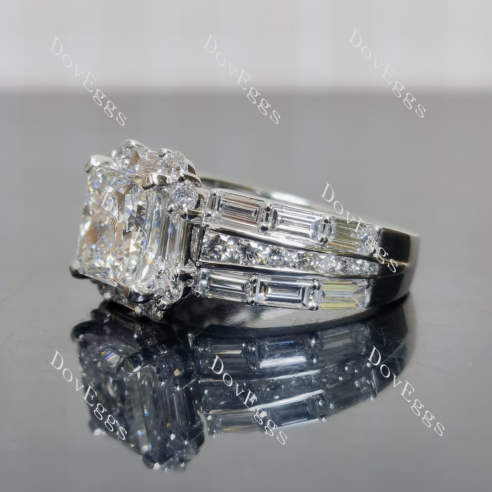 Doveggs princess halo pave art deco moissnaite engagement ring