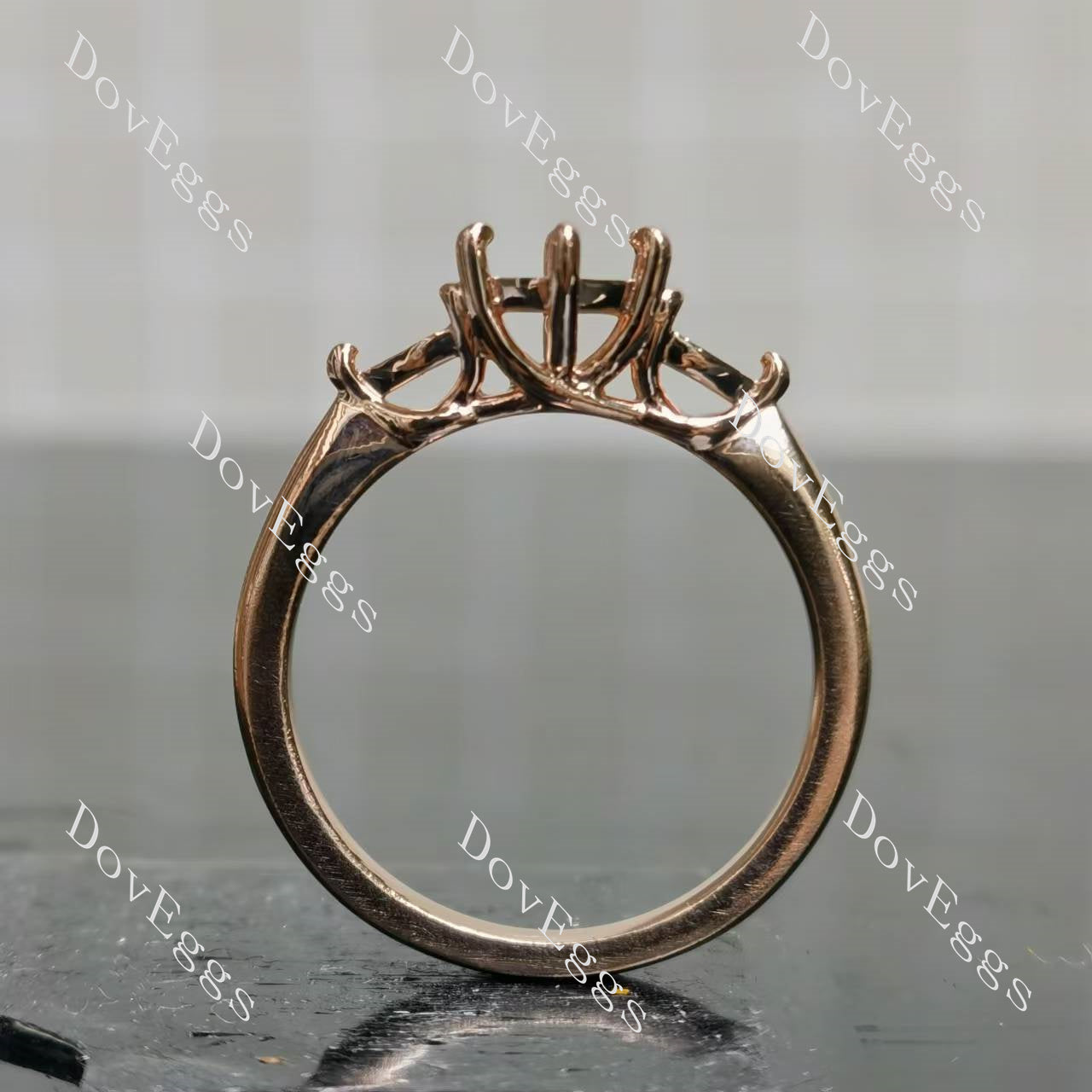 Doveggs three-stone  engagement ring semi-mount only(Exclusively to DovEggs Stones)