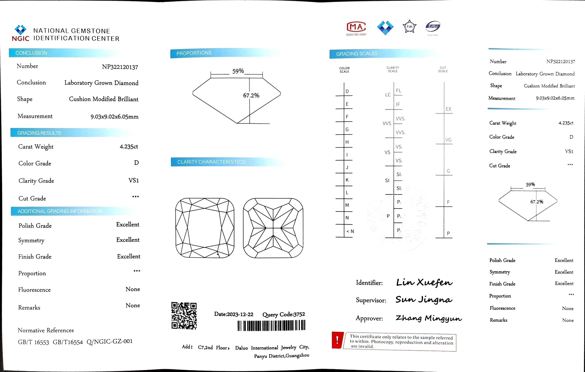 Doveggs 4.235ct cushion D color VS1 Clarity Excellent cut lab diamond stone(certified)