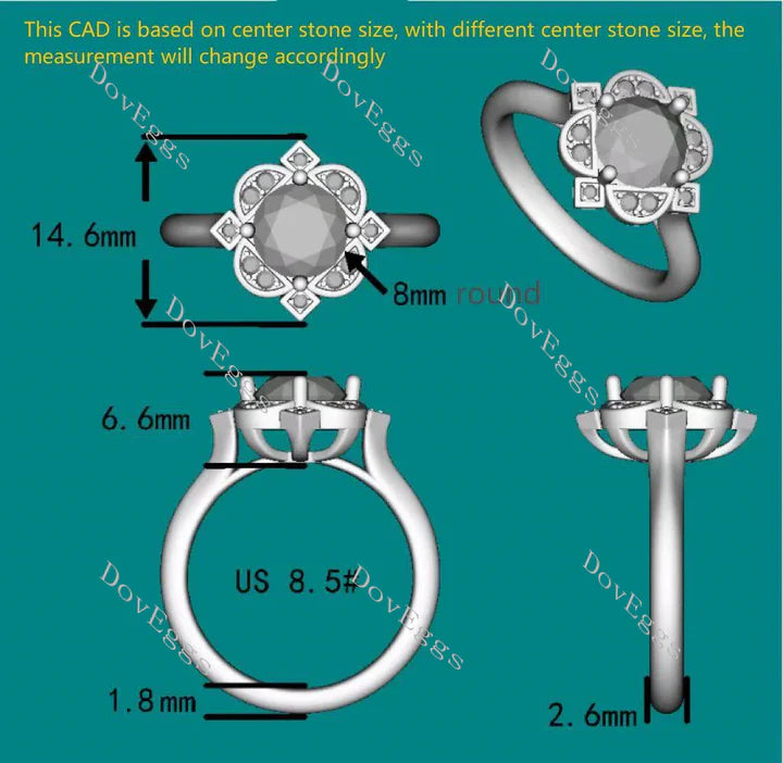 The Diane flower shape engagement ring only semi-mount only(Exclusively to DovEggs Stones)