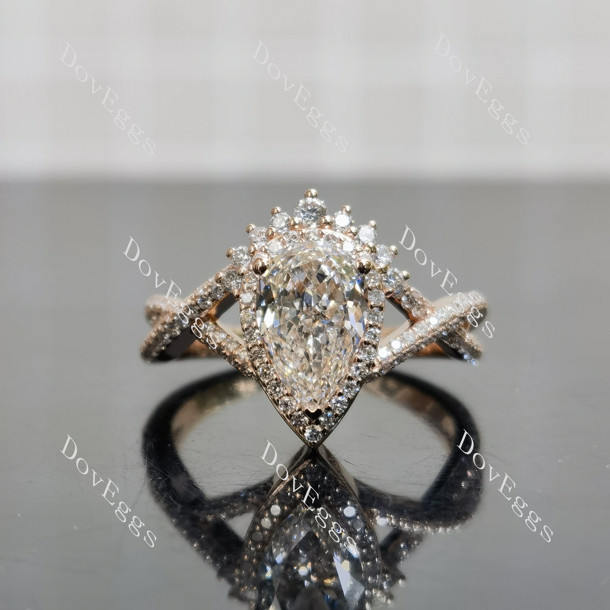 Doveggs Marquise Halo 3/4 Eternity Lab Grown Diamond Engagement Ring