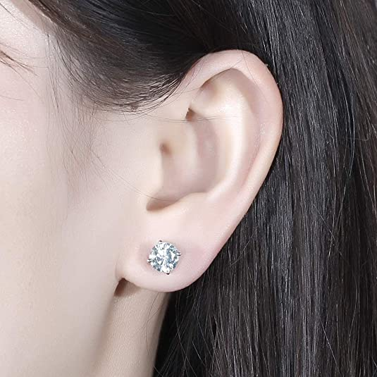 DovEggs 2ct round light blue moissanite stud push back earrings for women