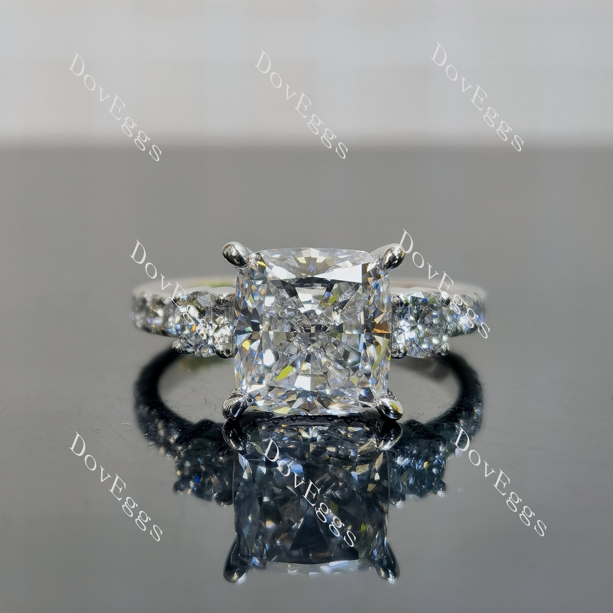 Doveggs Cushion Pave 3/4 Eternity Lab Grown Diamond Engagement Ring