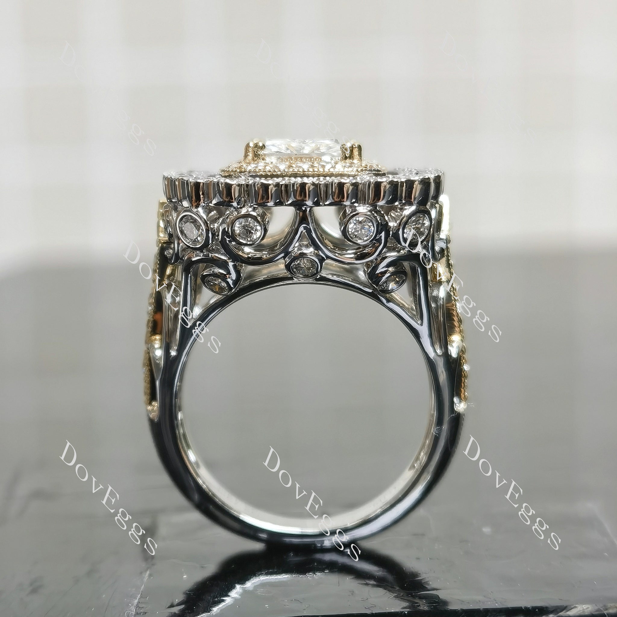 Doveggs radiant halo vintage pave moissnaite engagement ring