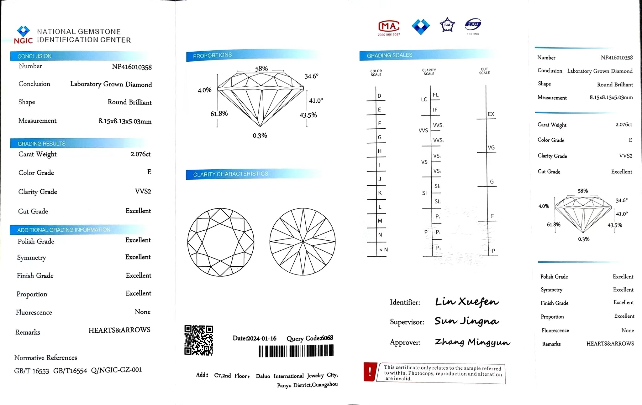 Doveggs 2.076ct round E color VVS2 Clarity Excellent cut lab diamond stone(certified)