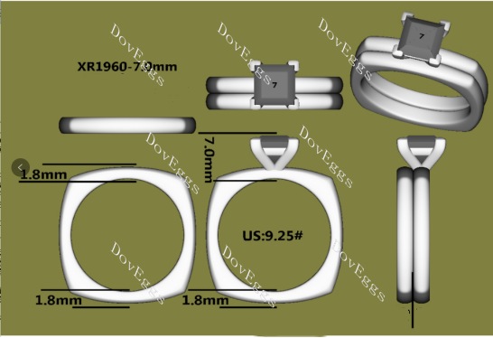 Doveggs square plain wedding band-2.5mm band width