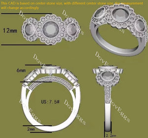 Doveggs bezel three-stone engagement ring semi-mount only(Exclusively to DovEggs Stones)