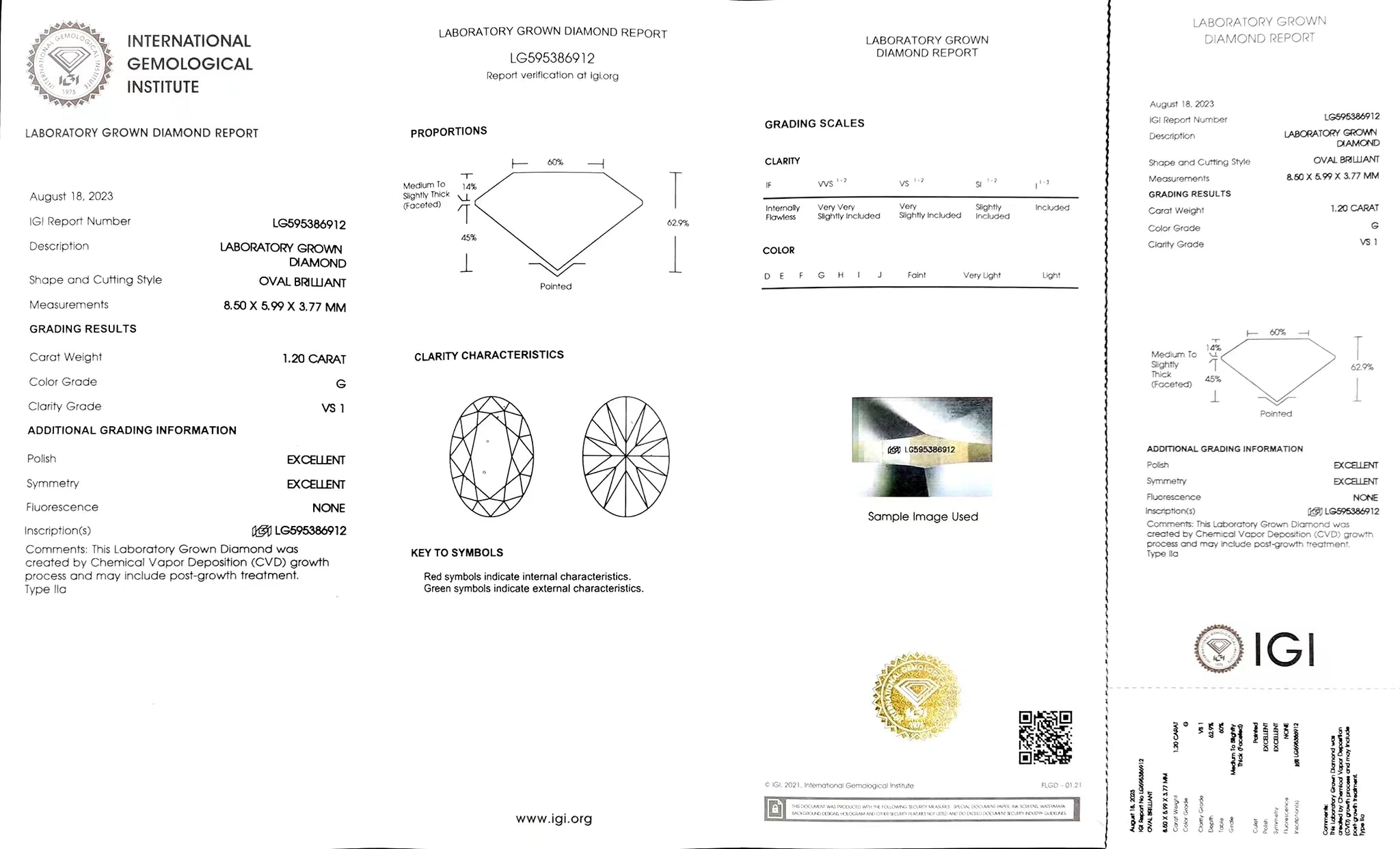 Doveggs 1.20ct oval G color VS1 Clarity Excellent cut lab diamond stone(certified)