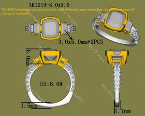 Doveggs three-stone art deco engagement ring only semi-mount only(Exclusively to DovEggs Stones)