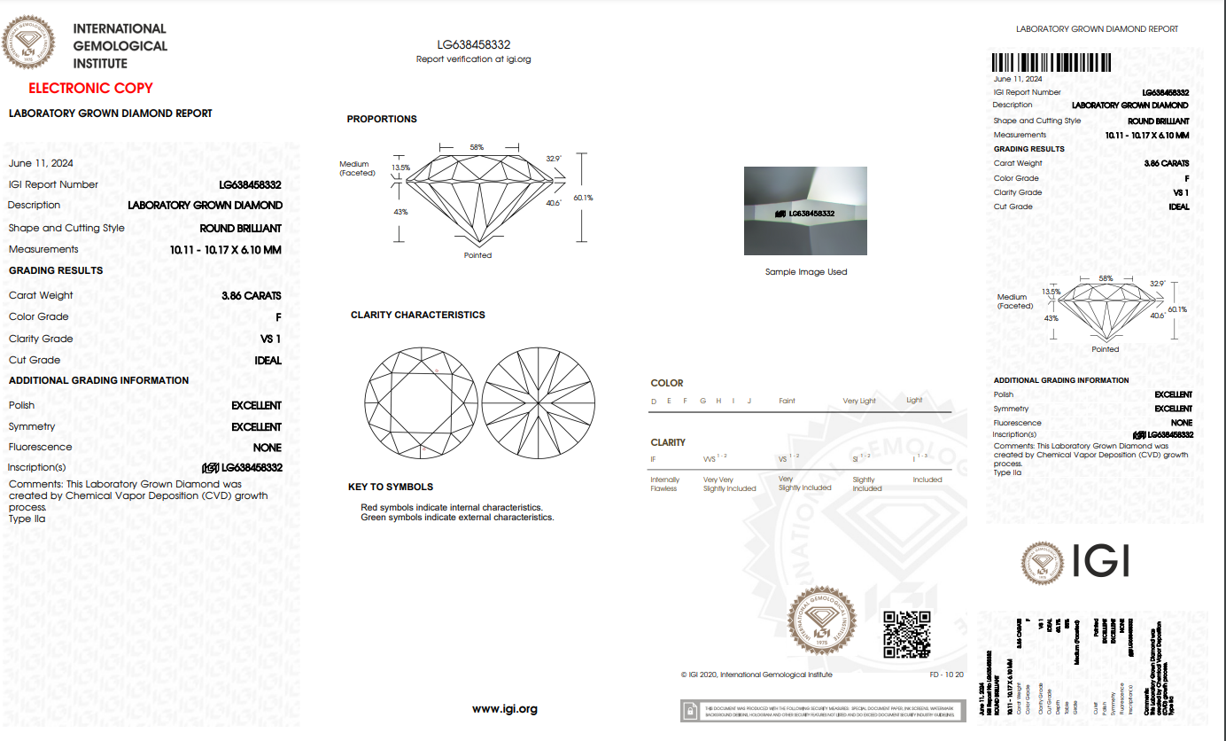 Doveggs 3.86ct round F color VS1 Clarity IDEAL cut lab diamond stone(certified)