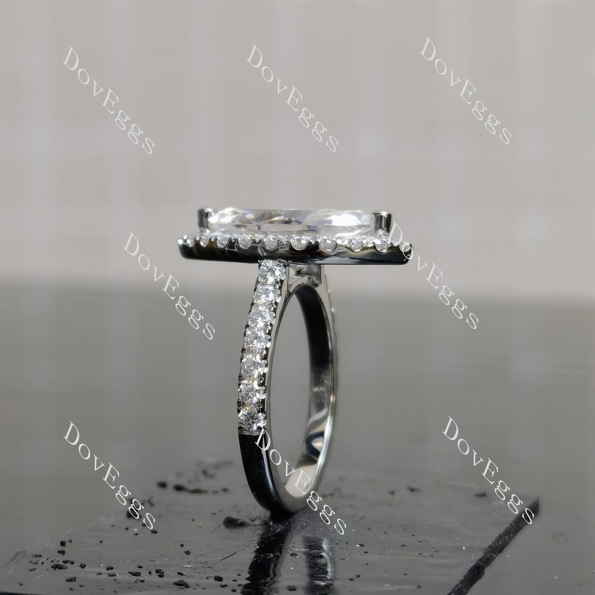 Doveggs Marquise Modified H&A cut halo pave moissanite engagement ring