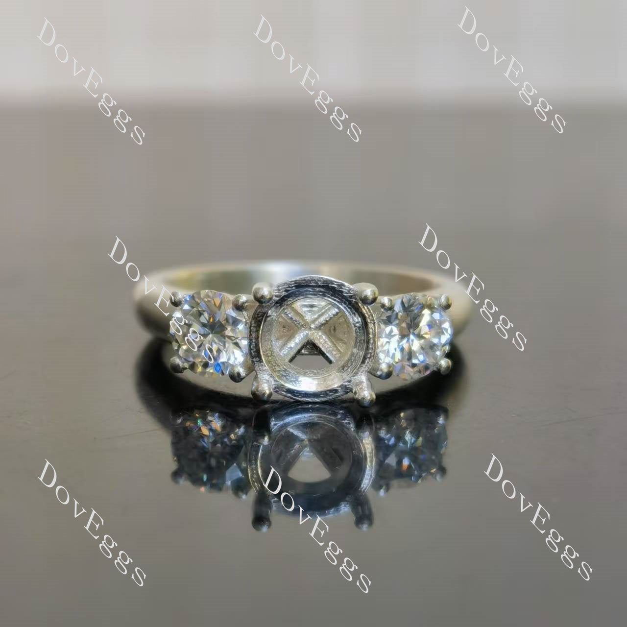 DovEggs three-stone engagement ring semi-mount only(Exclusively to DovEggs Stones)