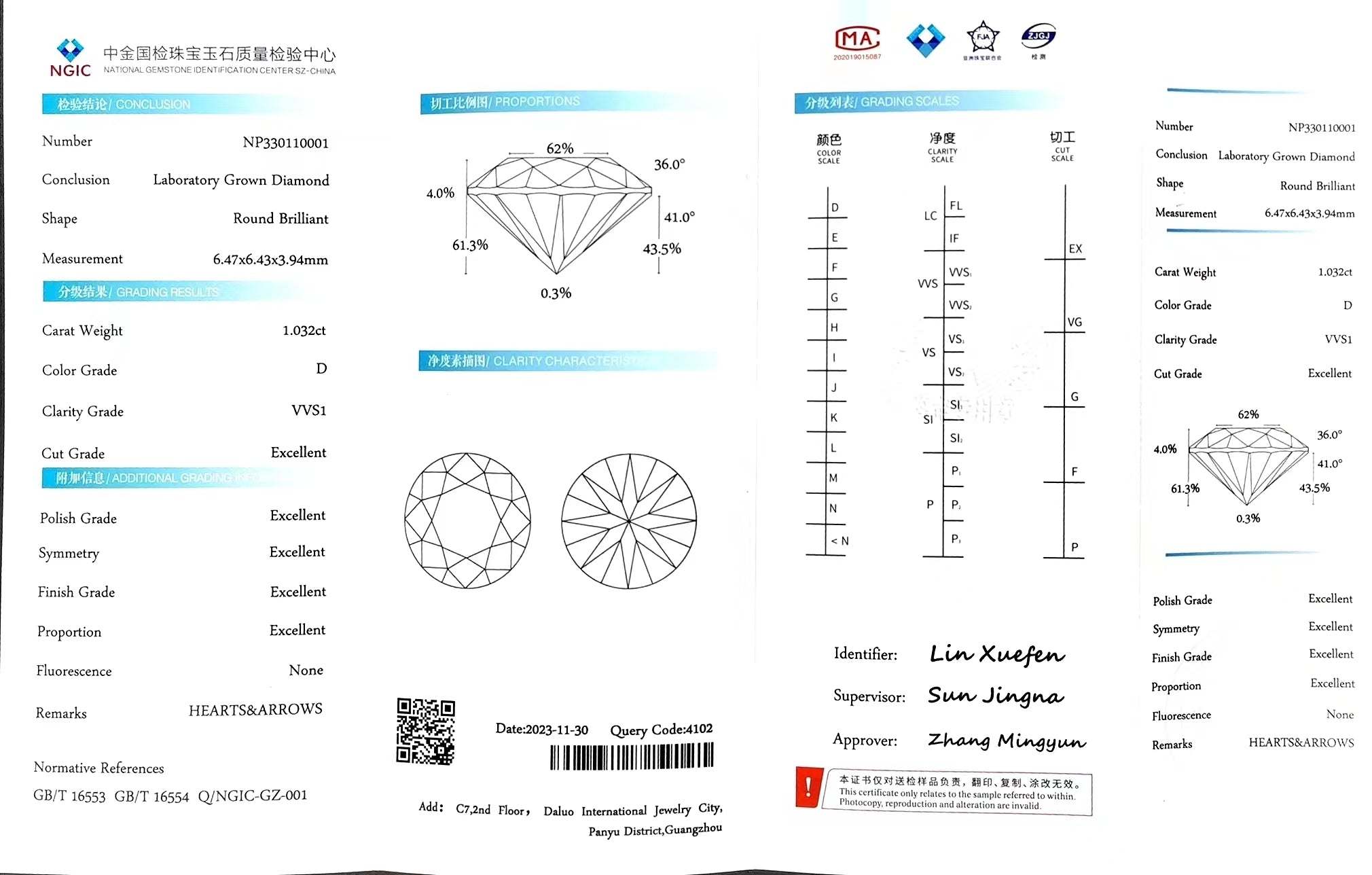 Doveggs 1.032ct round D color VVS1 Clarity Excellent cut lab diamond stone(certified)